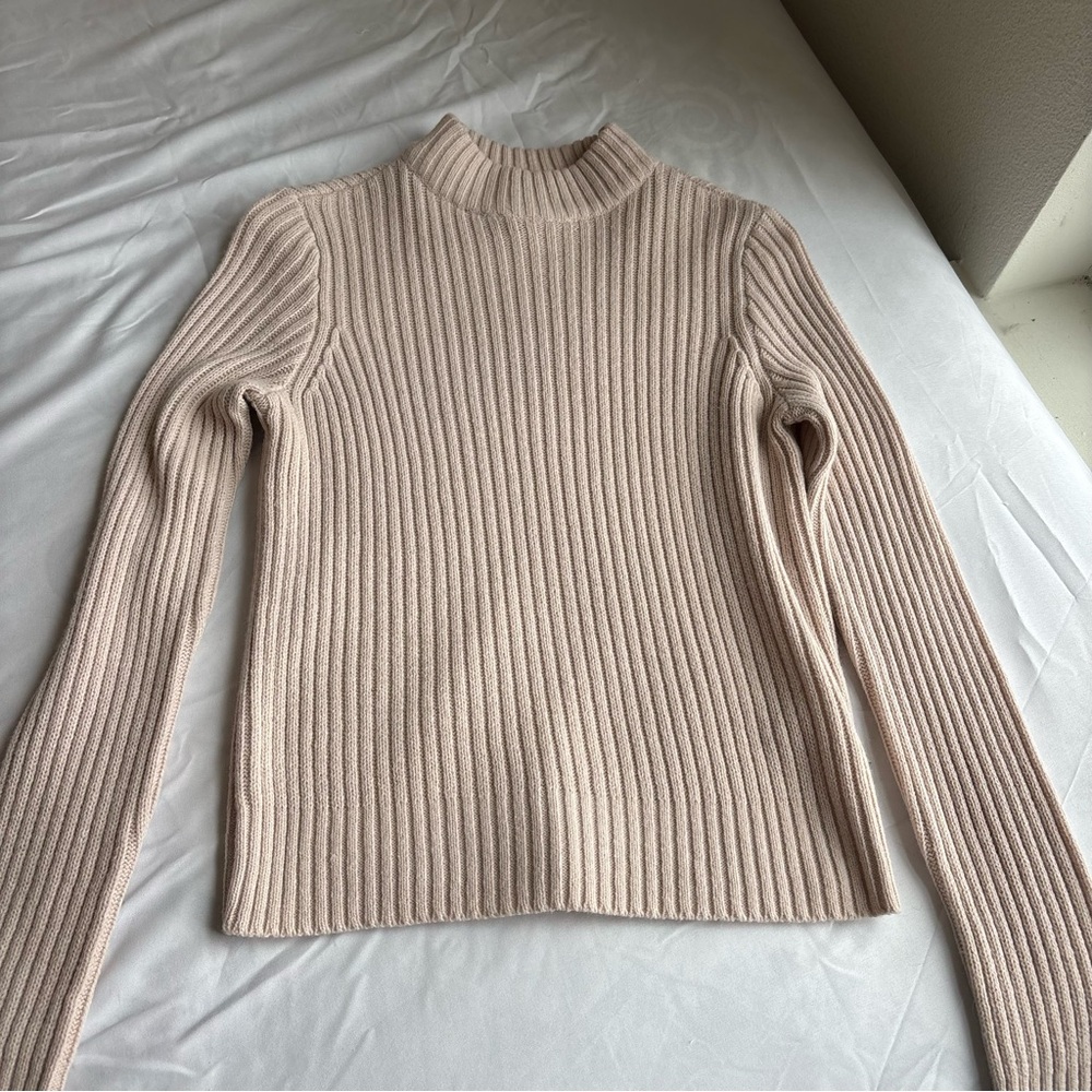 H&M Cream Cowl Neck Ribbed Sweater